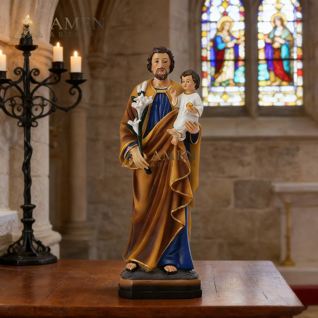 Saint Joseph with The Child Jesus Statue Amen Artisan - Image 3