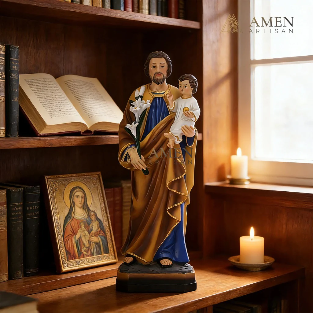 Saint Joseph with The Child Jesus Statue Amen Artisan - Image 4