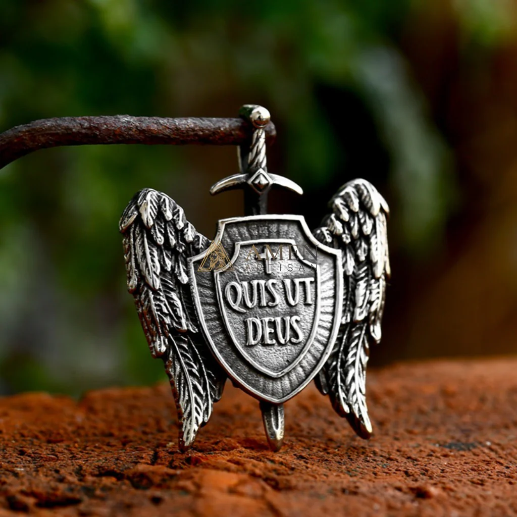 Saint Michael Shield Pendant Necklace Amen Artisan - Image 4