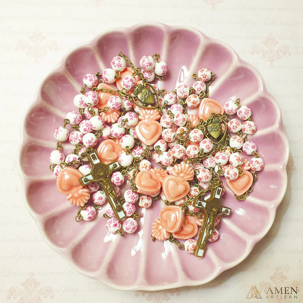 Sakura Pink Beads Sacred Heart Rosary - Image 3