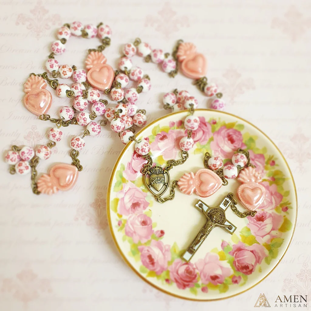 Sakura Pink Beads Sacred Heart Rosary - Image 4