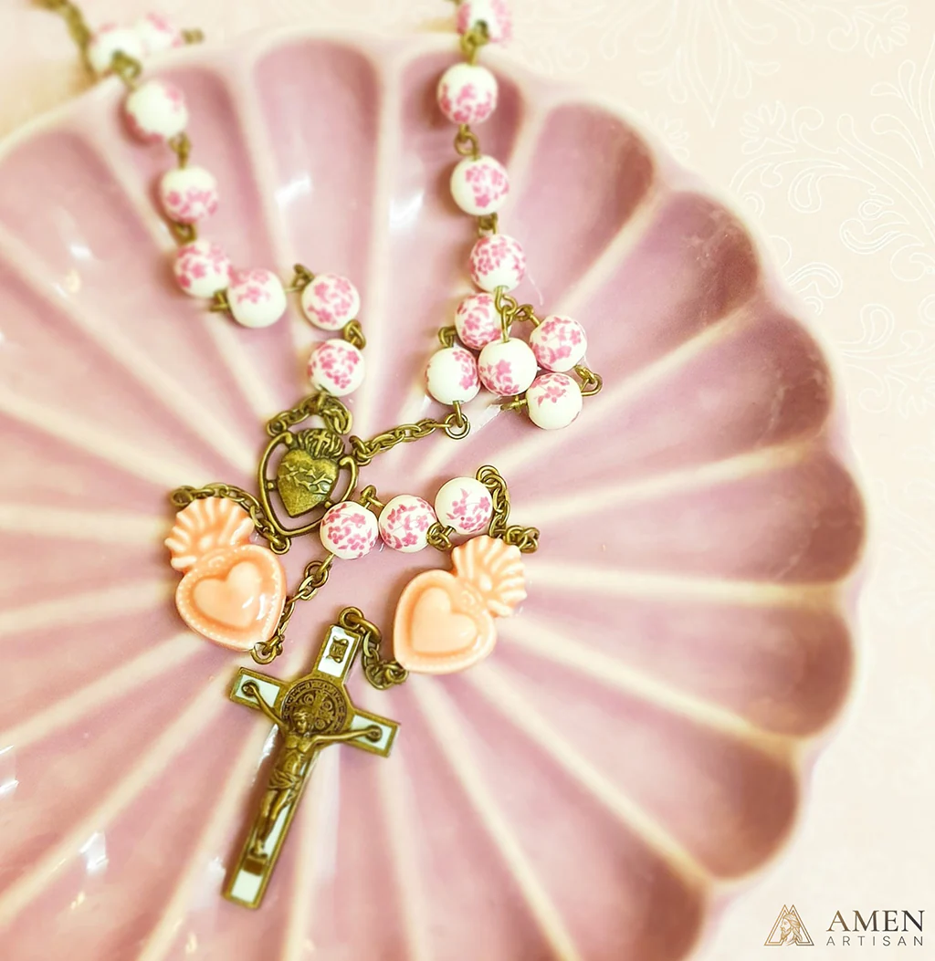 Sakura Pink Beads Sacred Heart Rosary - Image 6