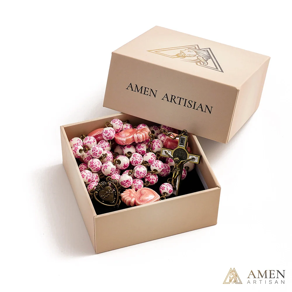 Sakura Pink Beads Sacred Heart Rosary - Image 5