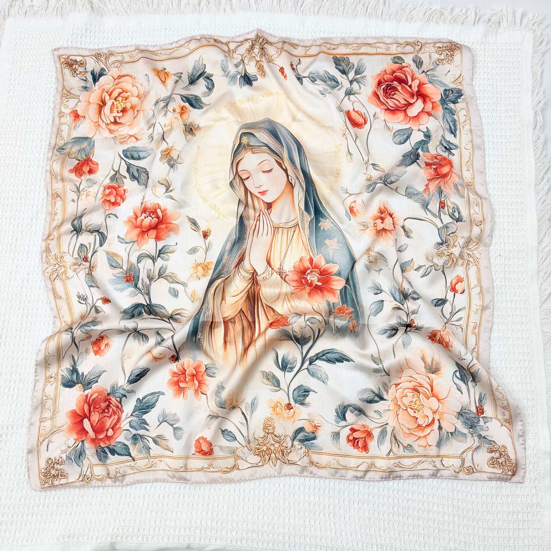 Silk Scarf with An Image of The Virgin Mary Amen Artisan - Image 14