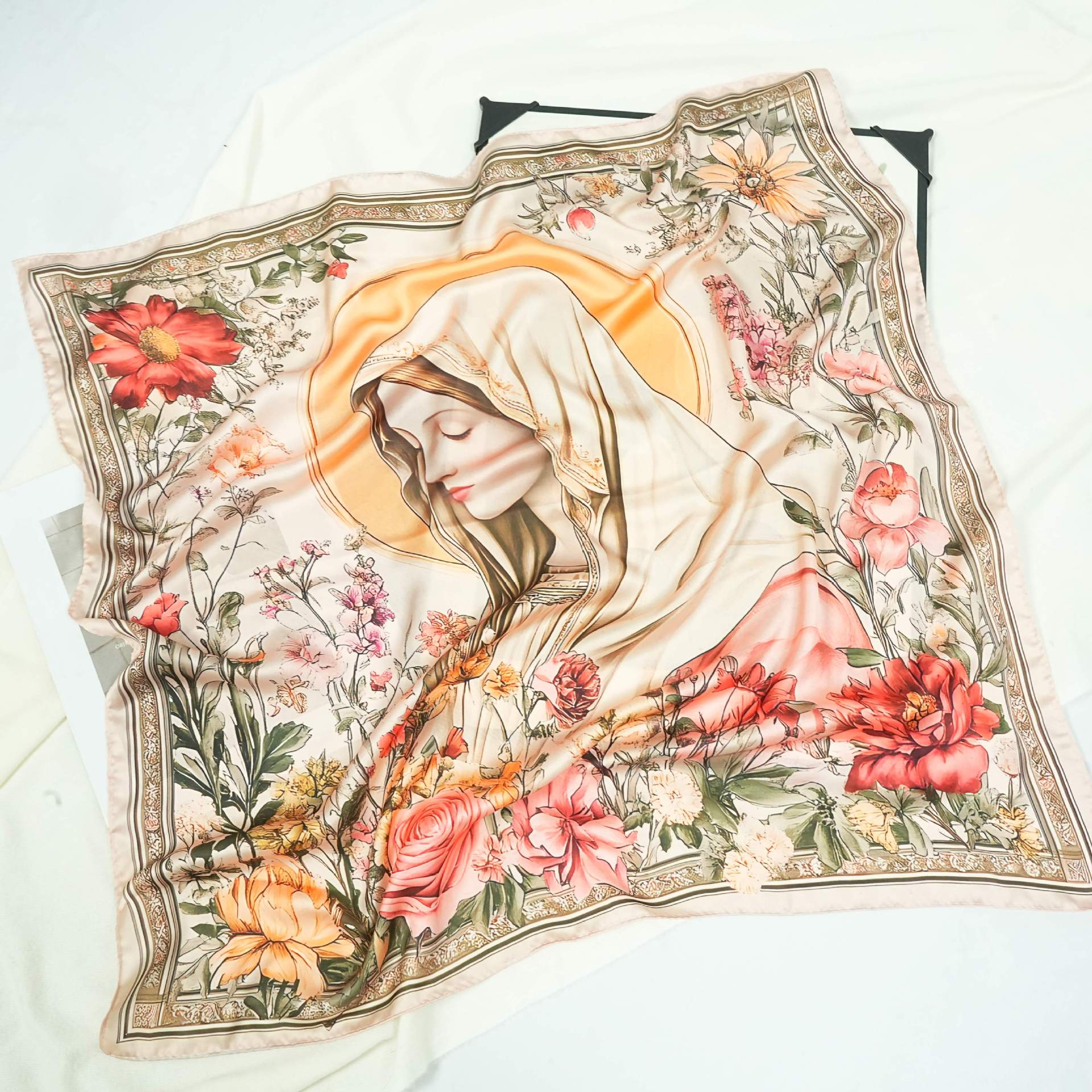 Silk Scarf with An Image of The Virgin Mary Amen Artisan - Image 2