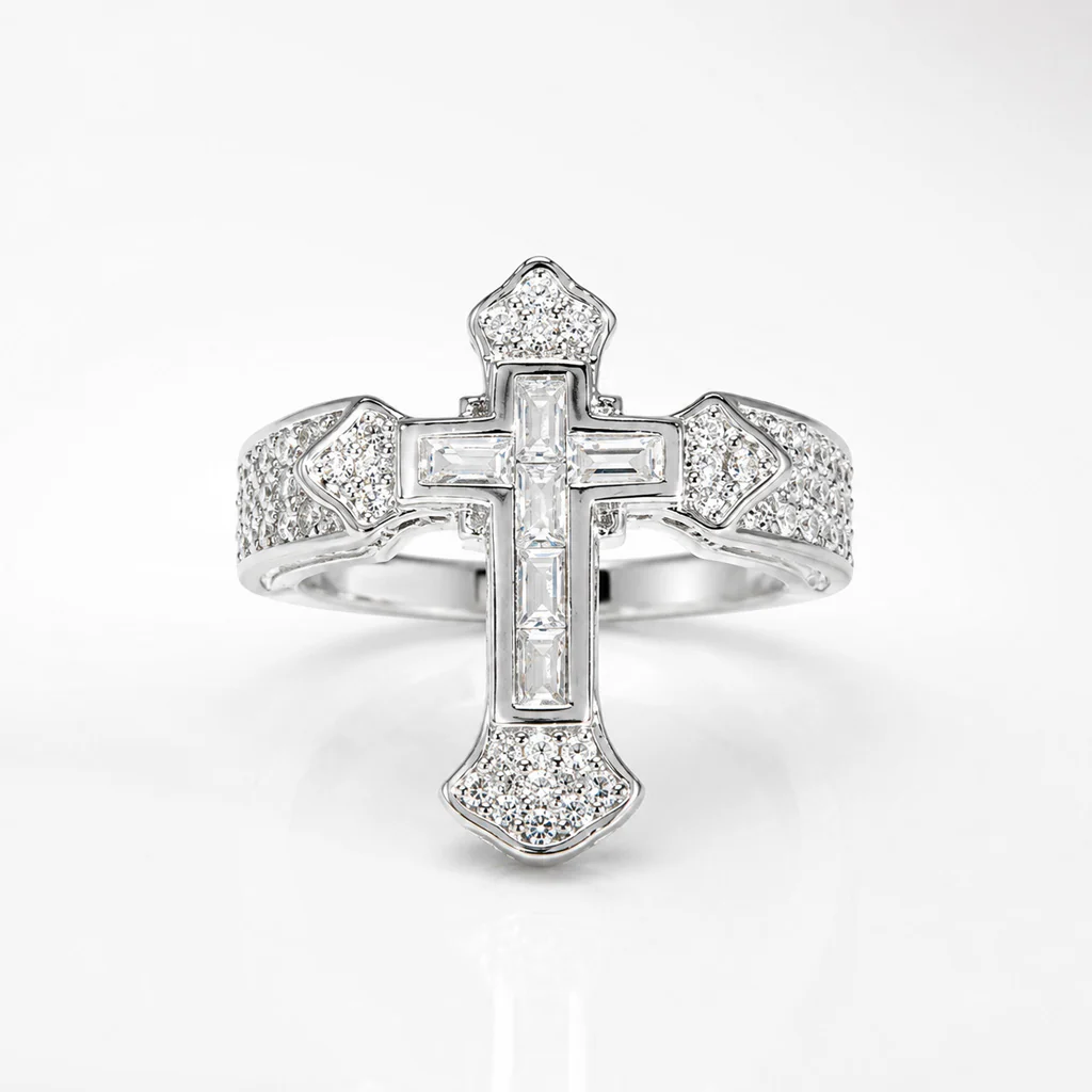 Sparkling Cross Statement Ring with Rhinestone Accents - Image 2
