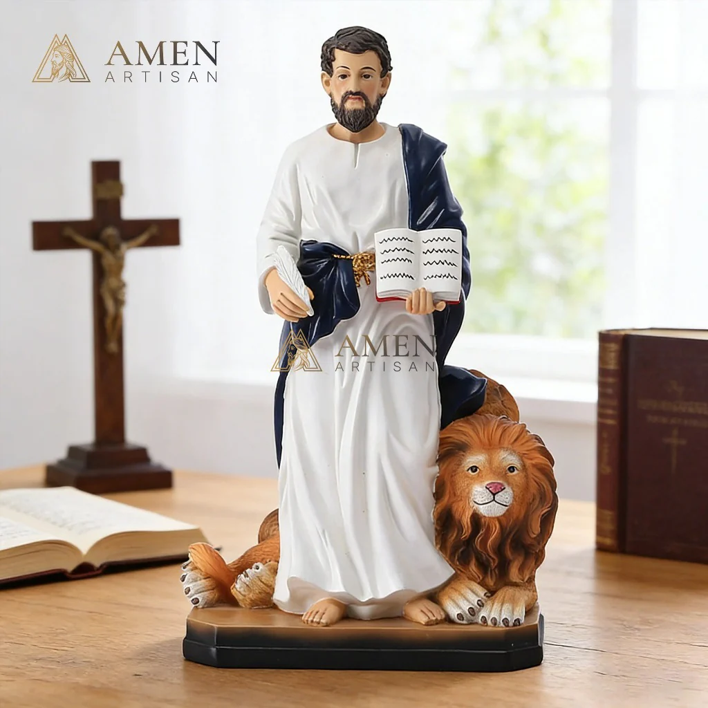St. Mark the Evangelist with Lion Statue Amen Artisan