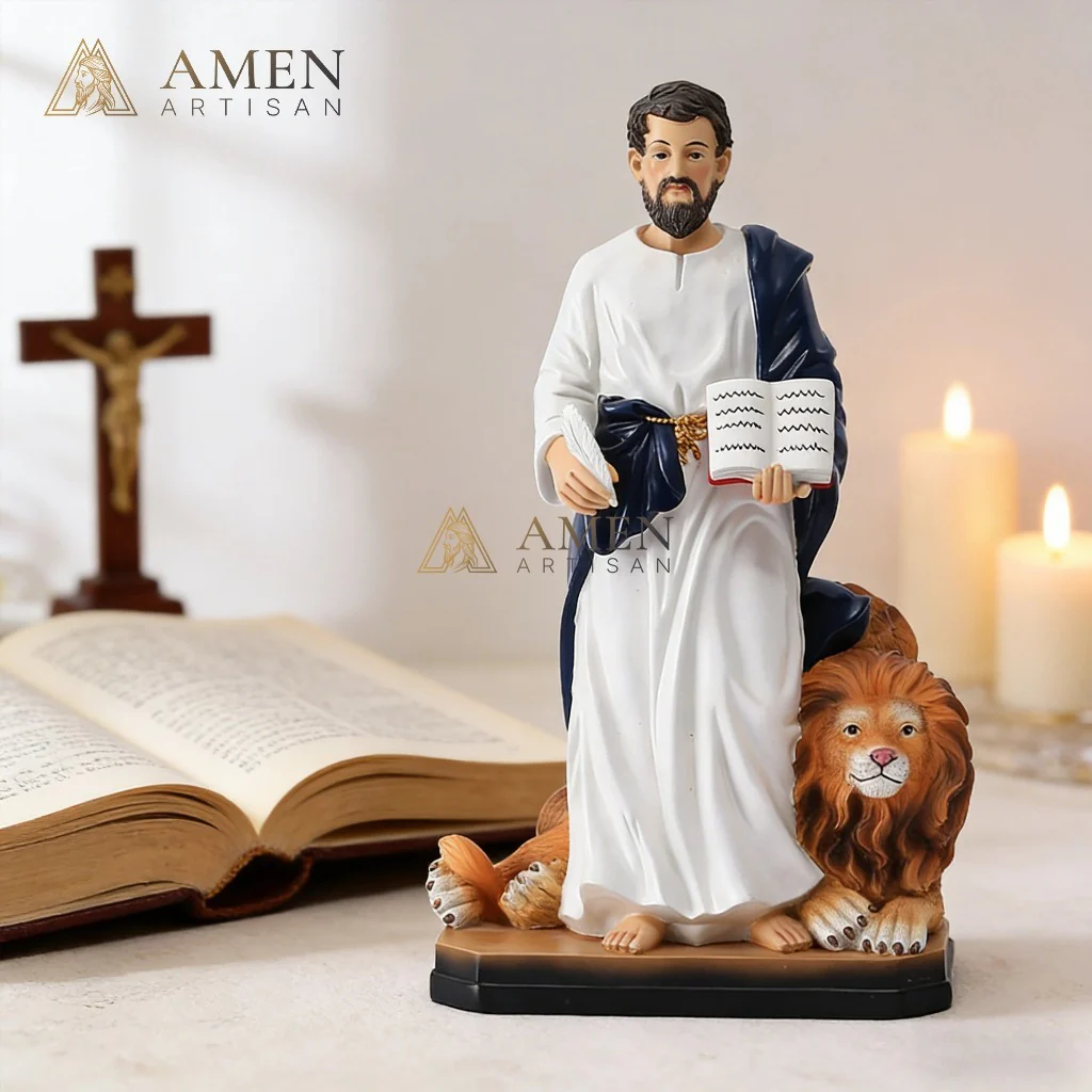 St. Mark the Evangelist with Lion Statue Amen Artisan - Image 4