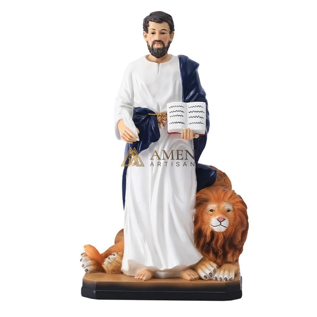 St. Mark the Evangelist with Lion Statue Amen Artisan - Image 5