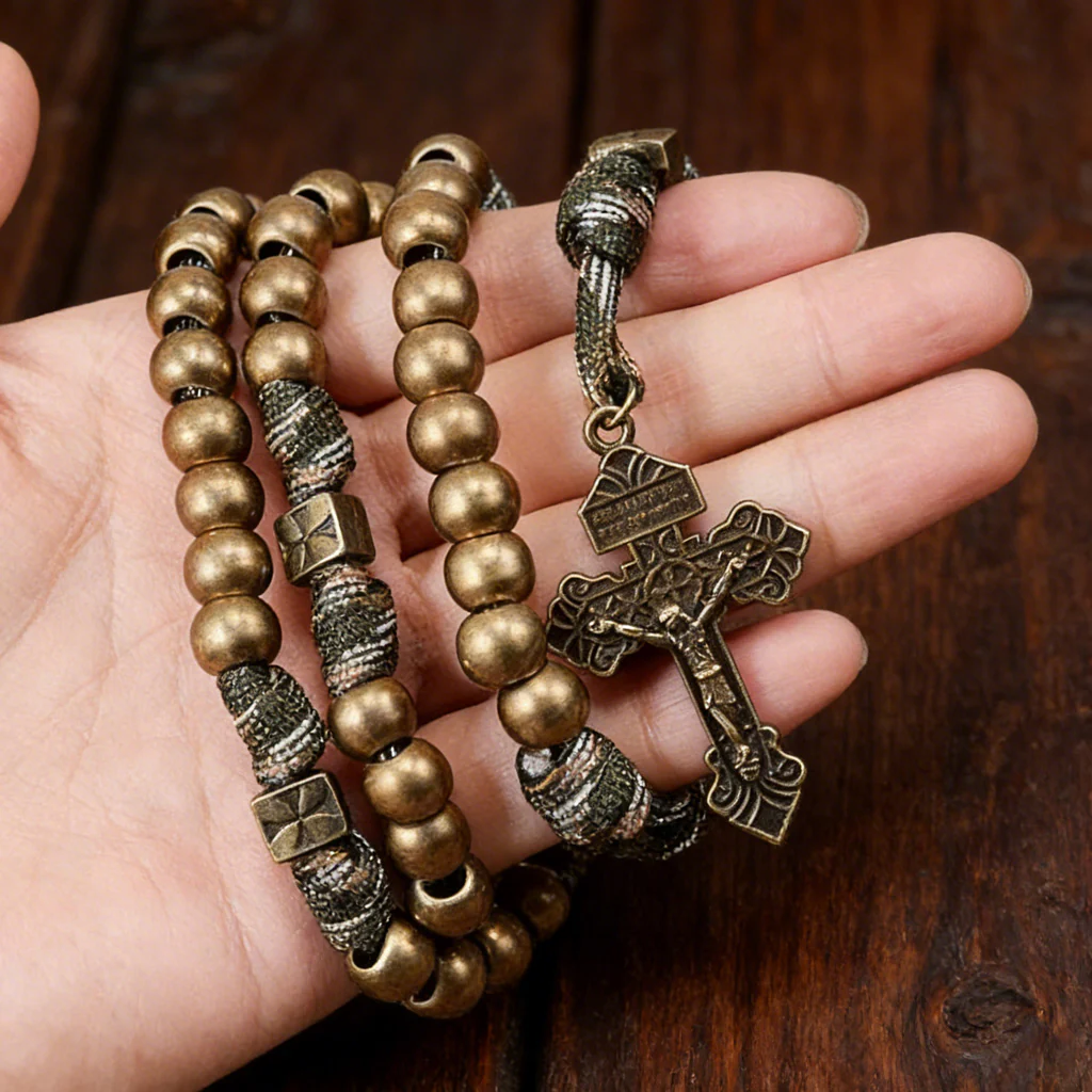 St. Michael Antique Bronze Paracord Rosary Bracelet – Guardian of Faith Amen Artisan - Image 2