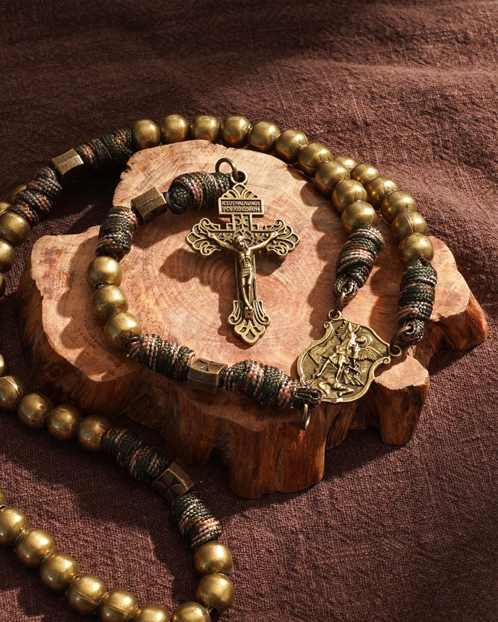 St. Michael Heavyweight Bronze Rosary: 48cm Hand-Braided Tactical Armor | Amen Artisan - Image 11