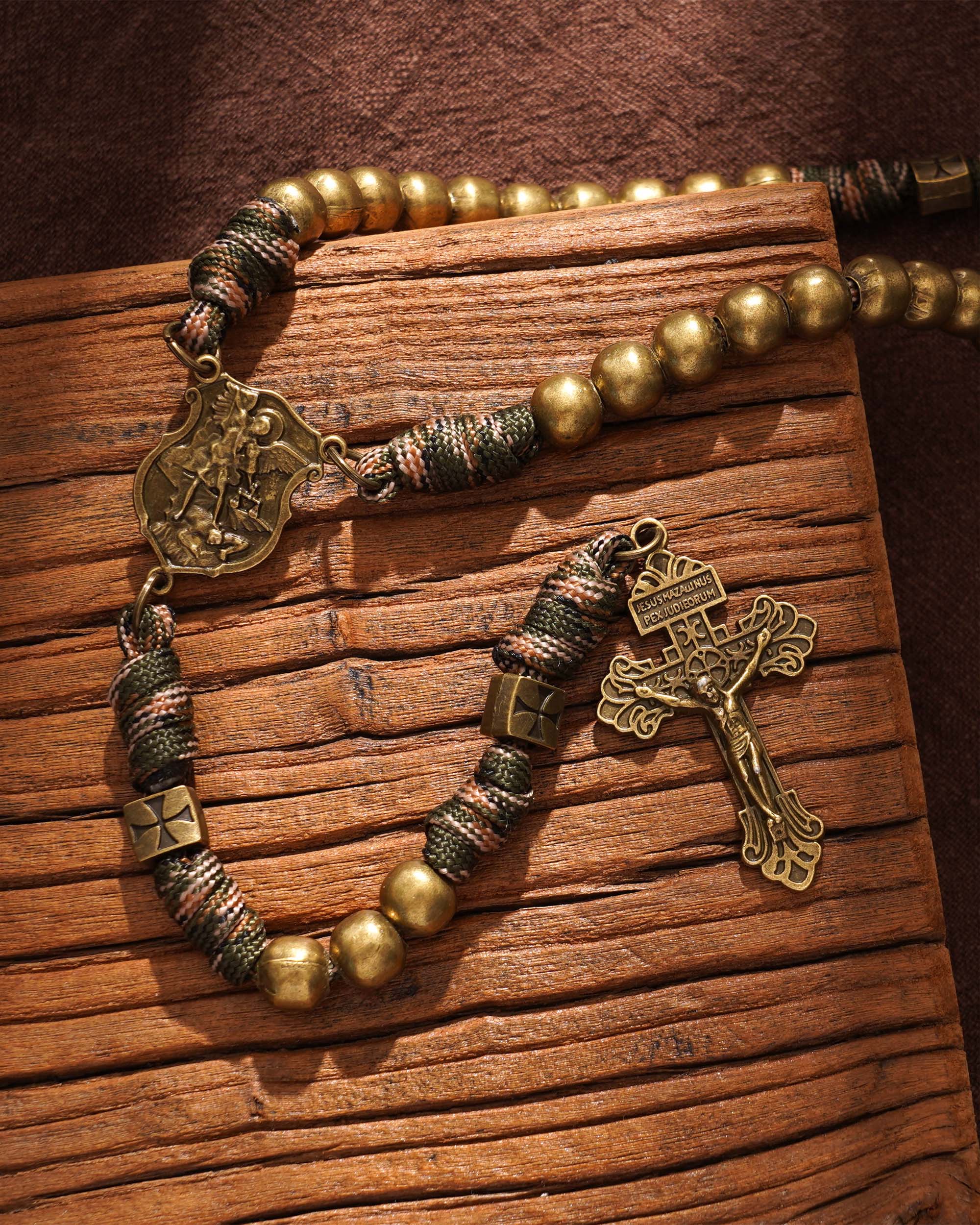 St. Michael Heavyweight Bronze Rosary: 48cm Hand-Braided Tactical Armor | Amen Artisan - Image 12