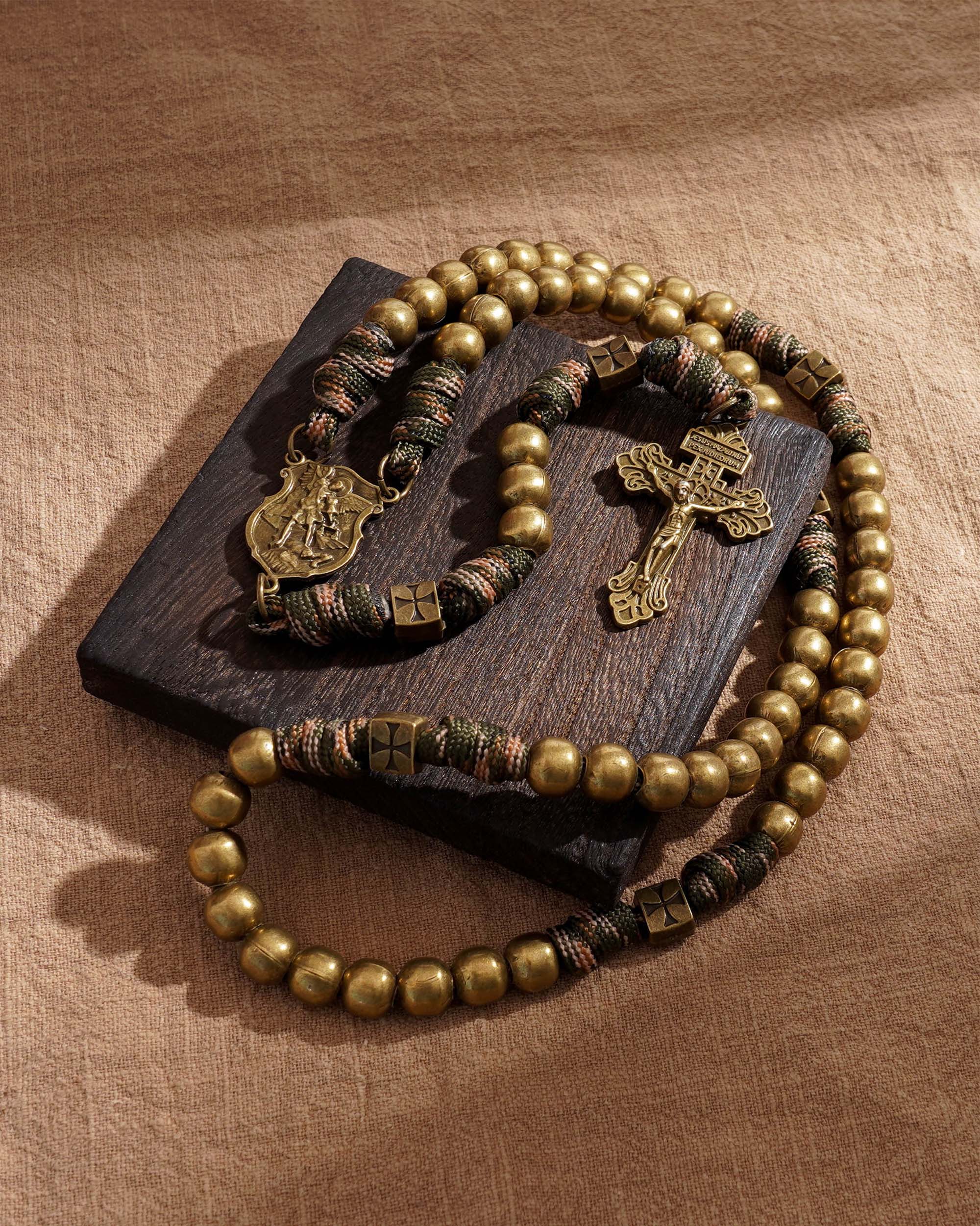 St. Michael Heavyweight Bronze Rosary: 48cm Hand-Braided Tactical Armor | Amen Artisan - Image 13
