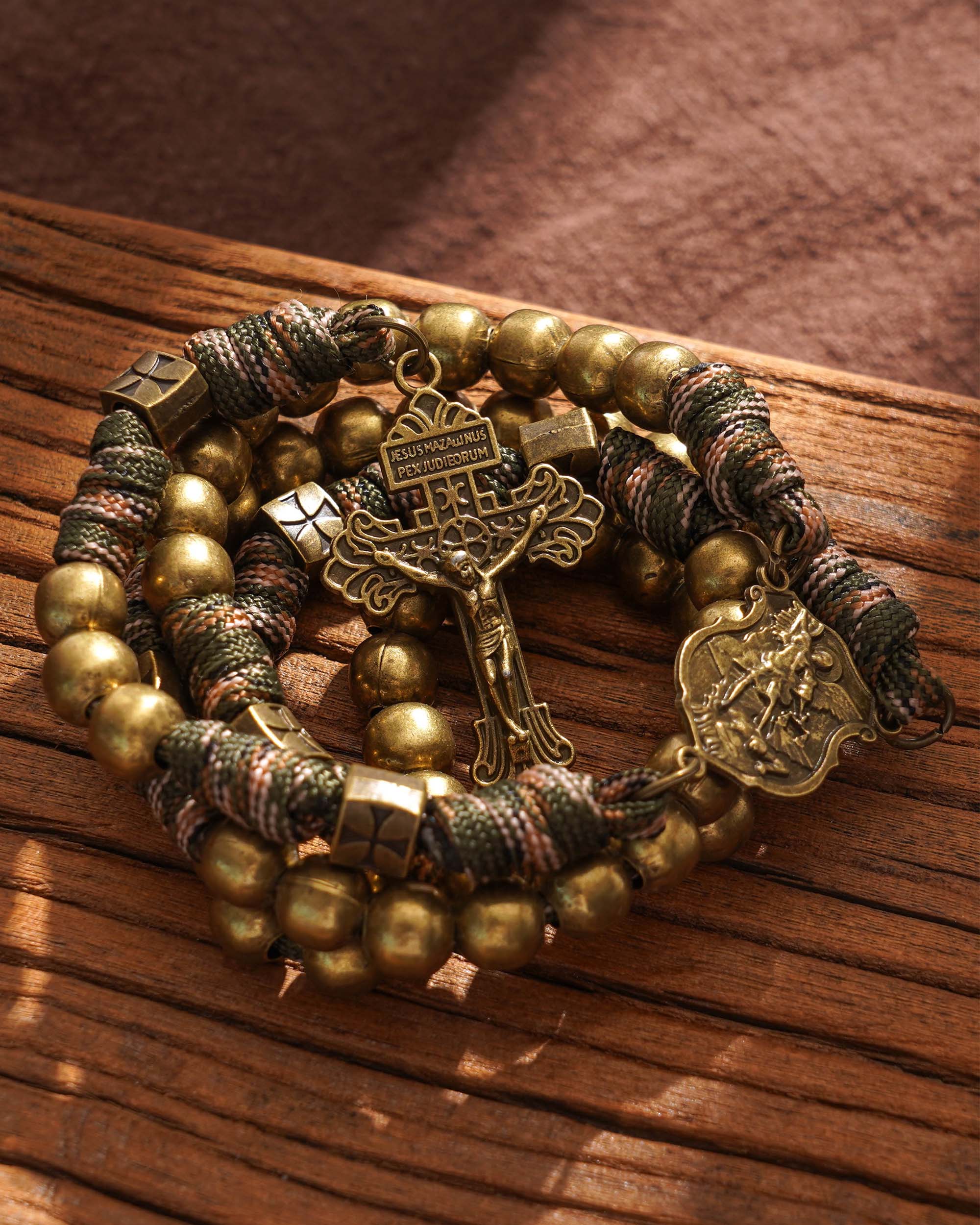 St. Michael Heavyweight Bronze Rosary: 48cm Hand-Braided Tactical Armor | Amen Artisan - Image 14