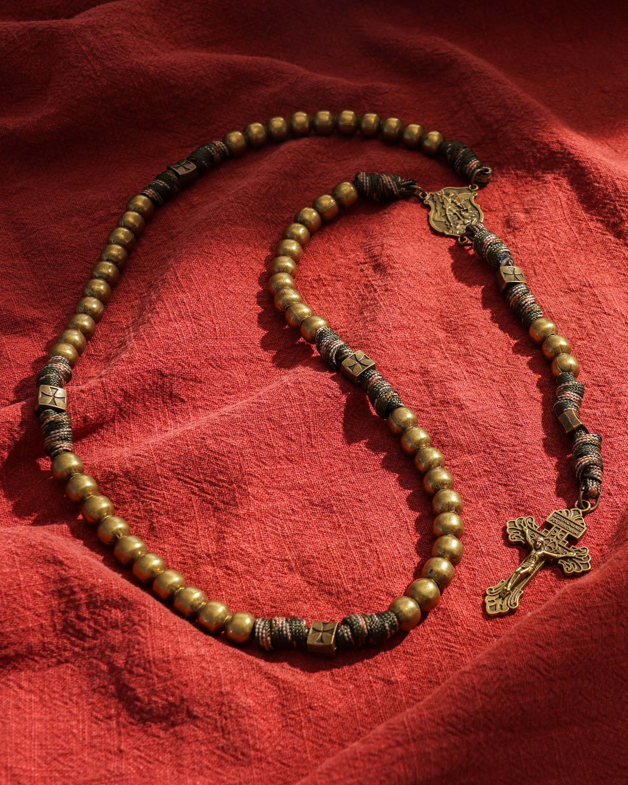 St. Michael Heavyweight Bronze Rosary: 48cm Hand-Braided Tactical Armor | Amen Artisan - Image 15