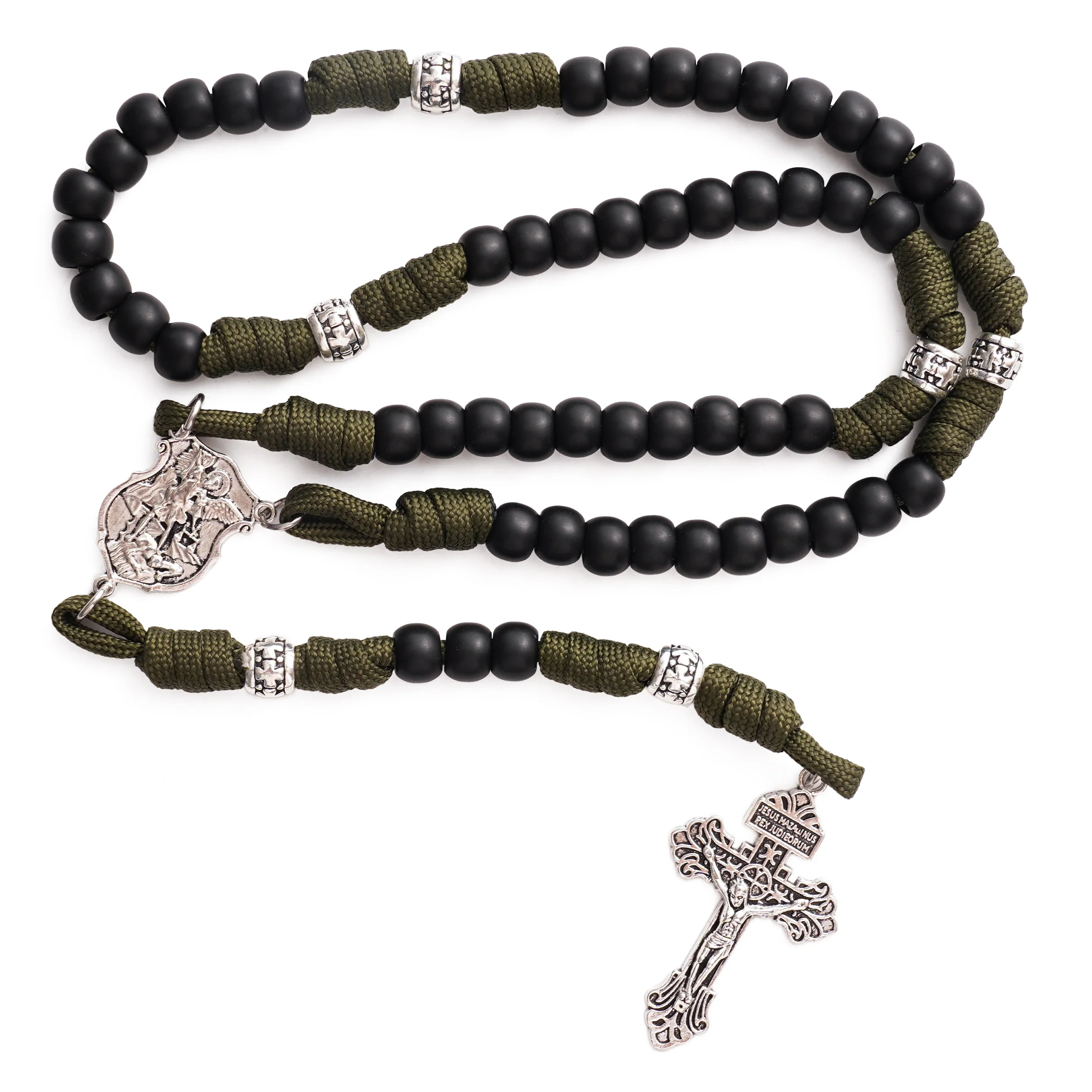 St. Michael Heavyweight Bronze Rosary: 48cm Hand-Braided Tactical Armor | Amen Artisan - Image 17
