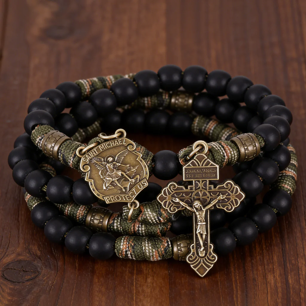 St. Michael Heavyweight Bronze Rosary: 48cm Hand-Braided Tactical Armor | Amen Artisan - Image 18