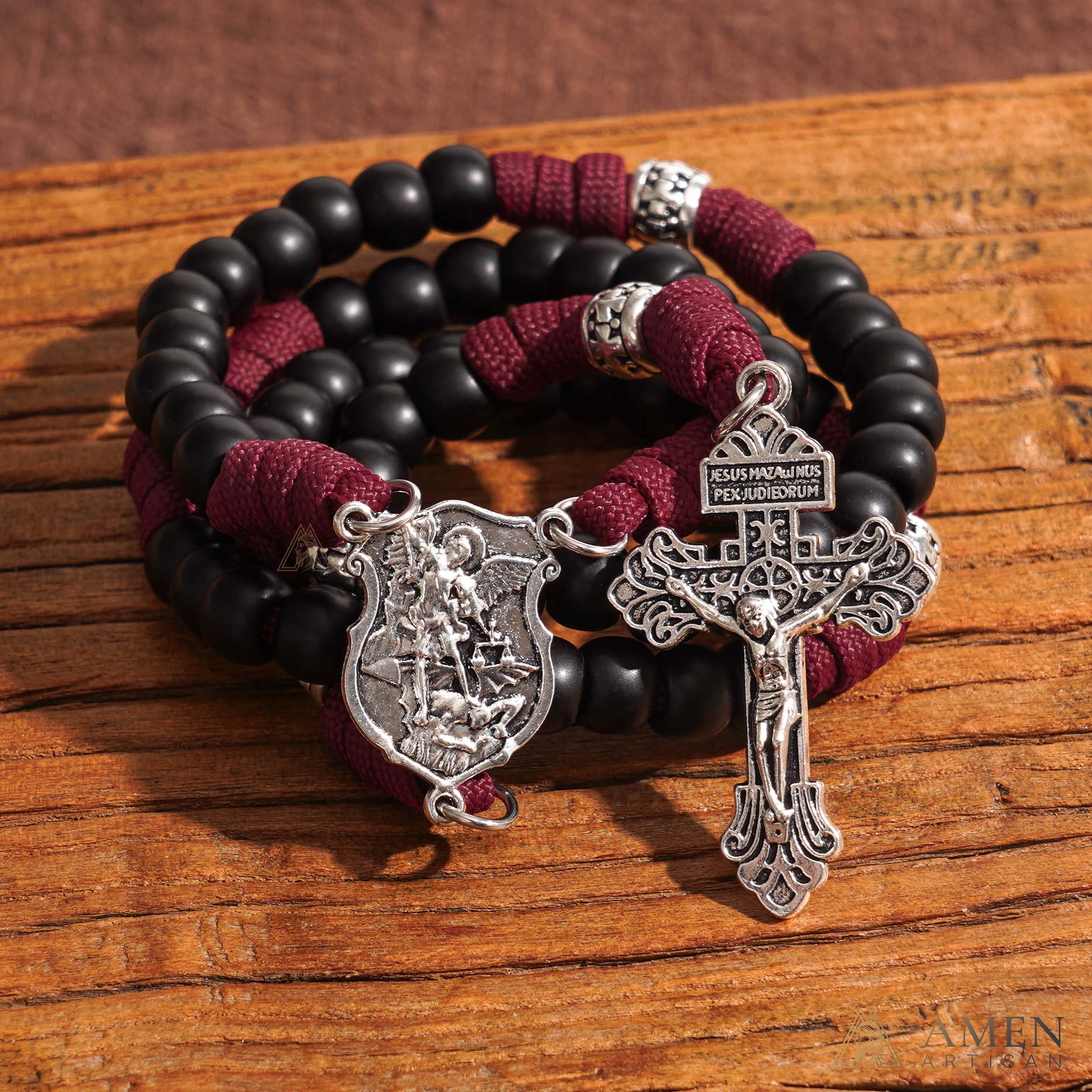 St. Michael Heavyweight Bronze Rosary: 48cm Hand-Braided Tactical Armor | Amen Artisan - Image 19