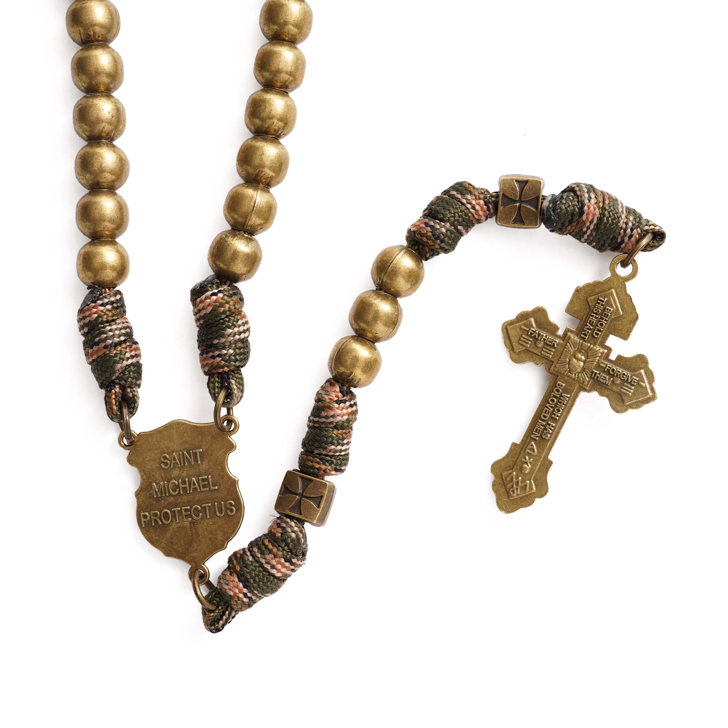 St. Michael Heavyweight Bronze Rosary: 48cm Hand-Braided Tactical Armor | Amen Artisan - Image 8