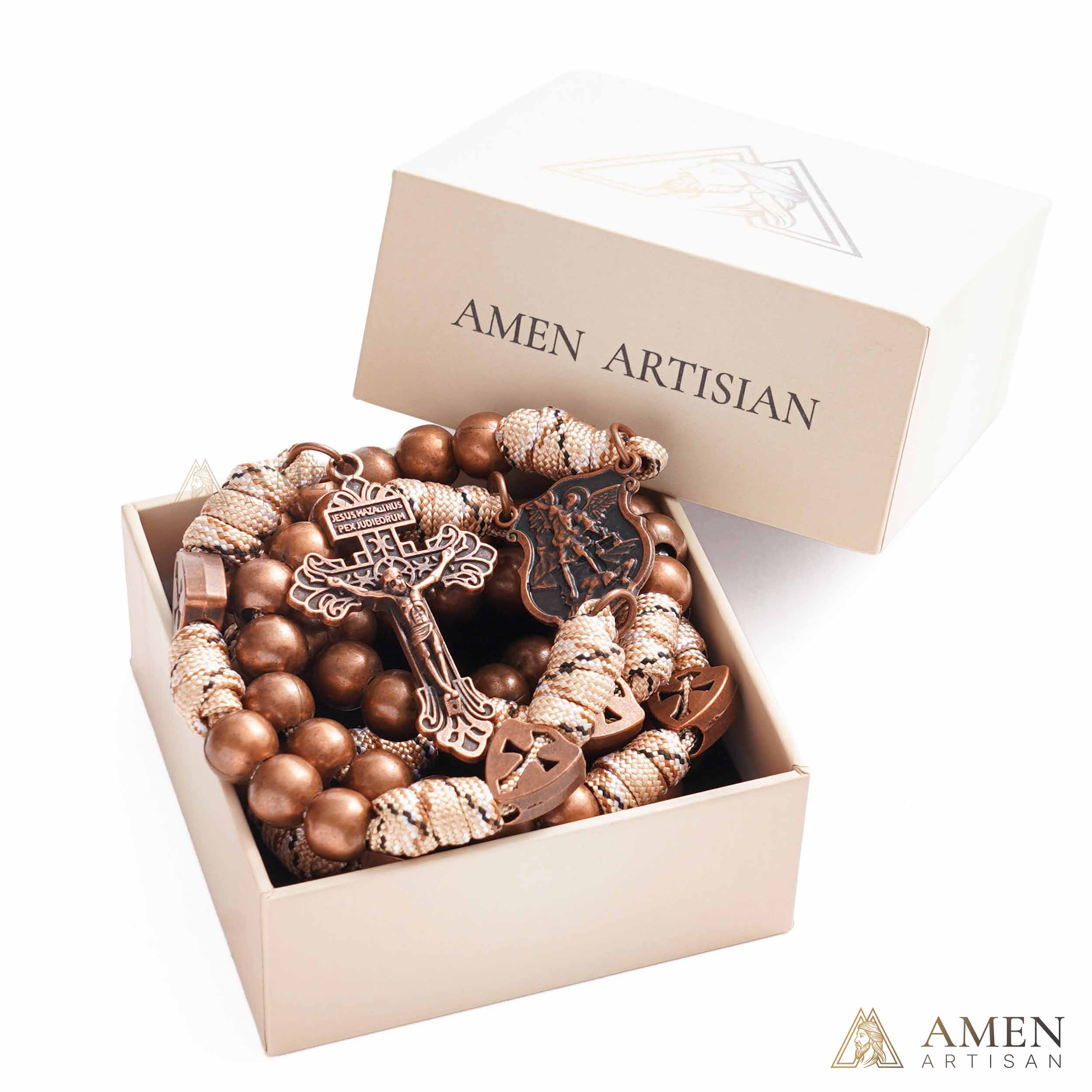 【Deal Today】St. Michael the Archangel Bronze Paracord Wrapped Rosary Bracelet – Faith & Protection Amen Artisan - Image 11