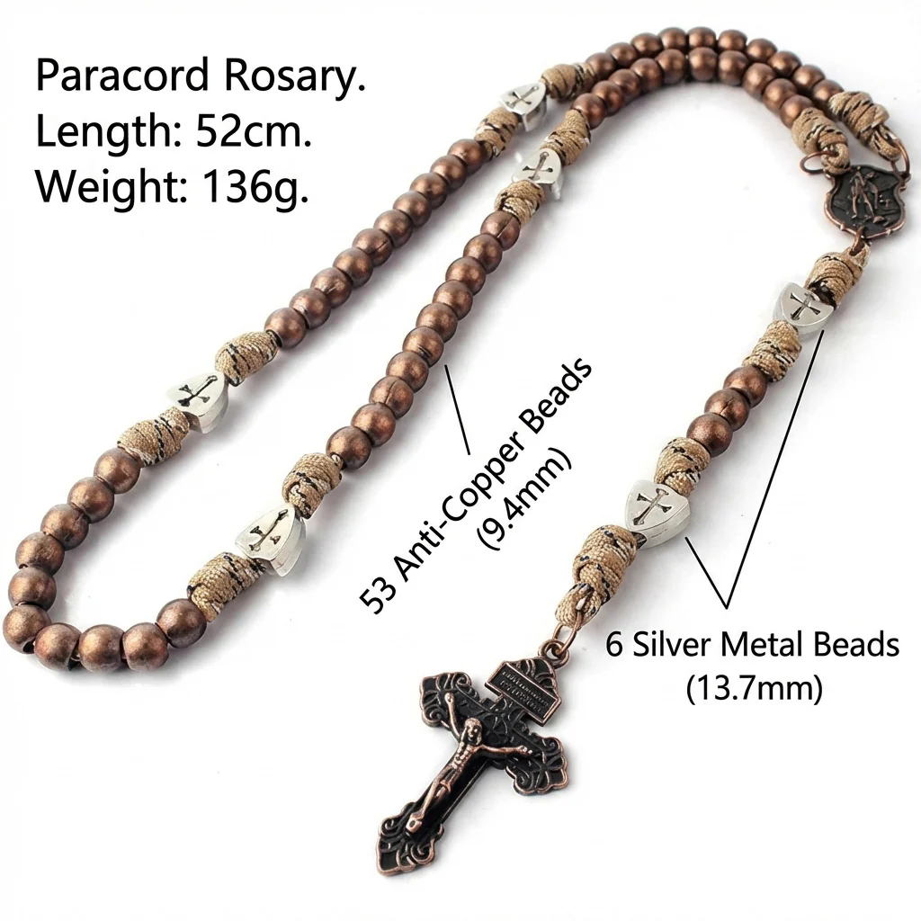 【Deal Today】St. Michael the Archangel Bronze Paracord Wrapped Rosary Bracelet – Faith & Protection Amen Artisan - Image 3