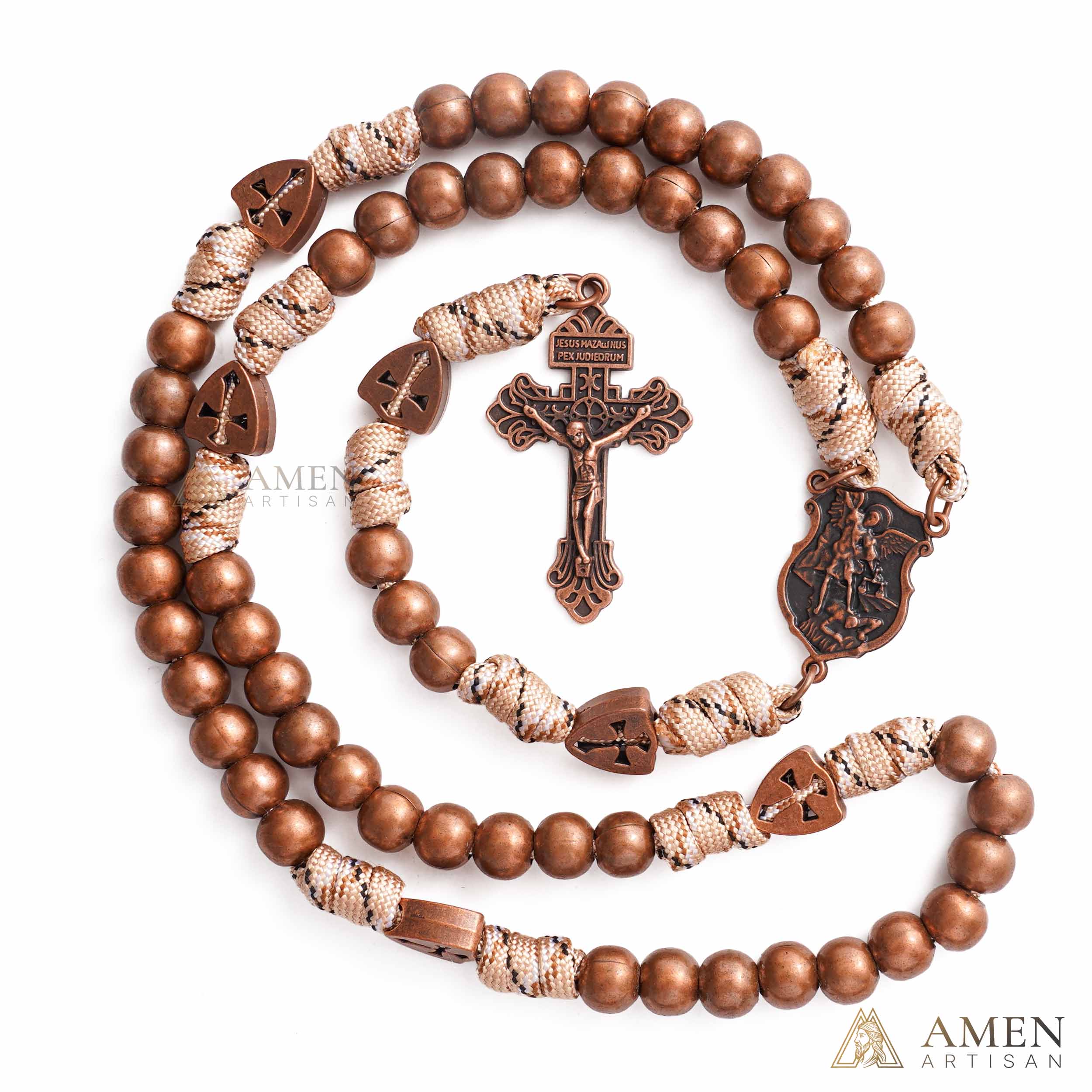 【Deal Today】St. Michael the Archangel Bronze Paracord Wrapped Rosary Bracelet – Faith & Protection Amen Artisan - Image 6