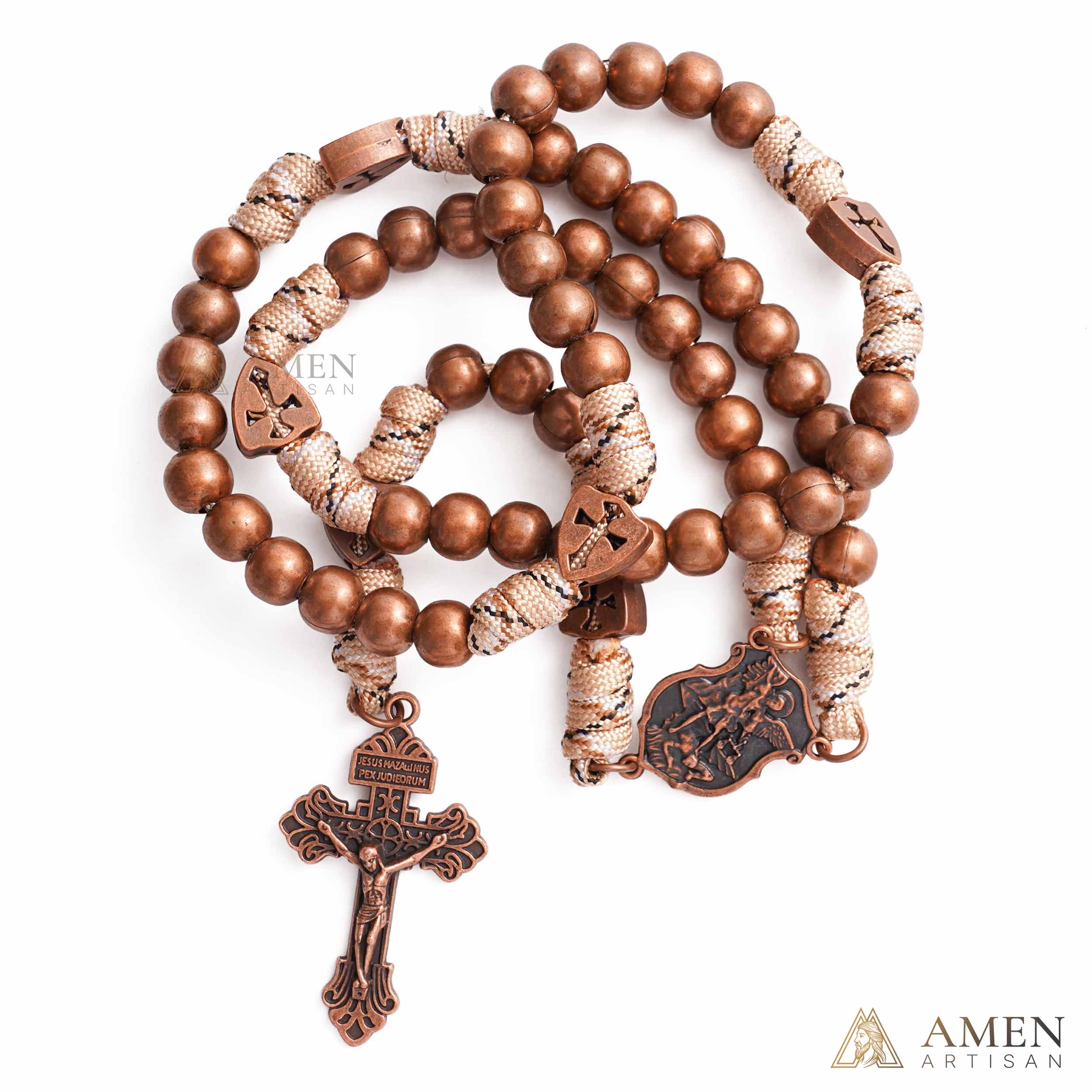 【Deal Today】St. Michael the Archangel Bronze Paracord Wrapped Rosary Bracelet – Faith & Protection Amen Artisan - Image 7