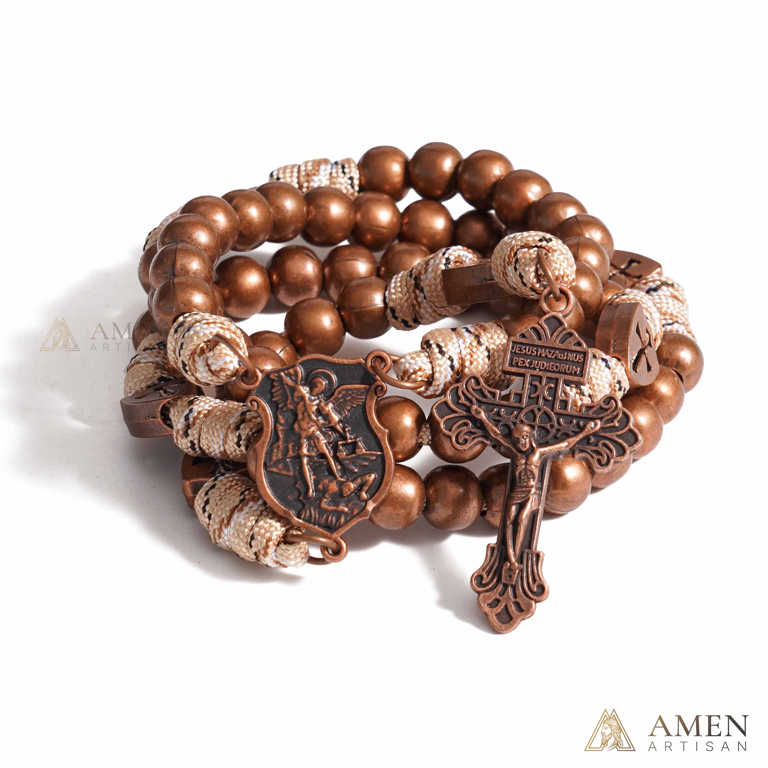 【Deal Today】St. Michael the Archangel Bronze Paracord Wrapped Rosary Bracelet – Faith & Protection Amen Artisan - Image 8