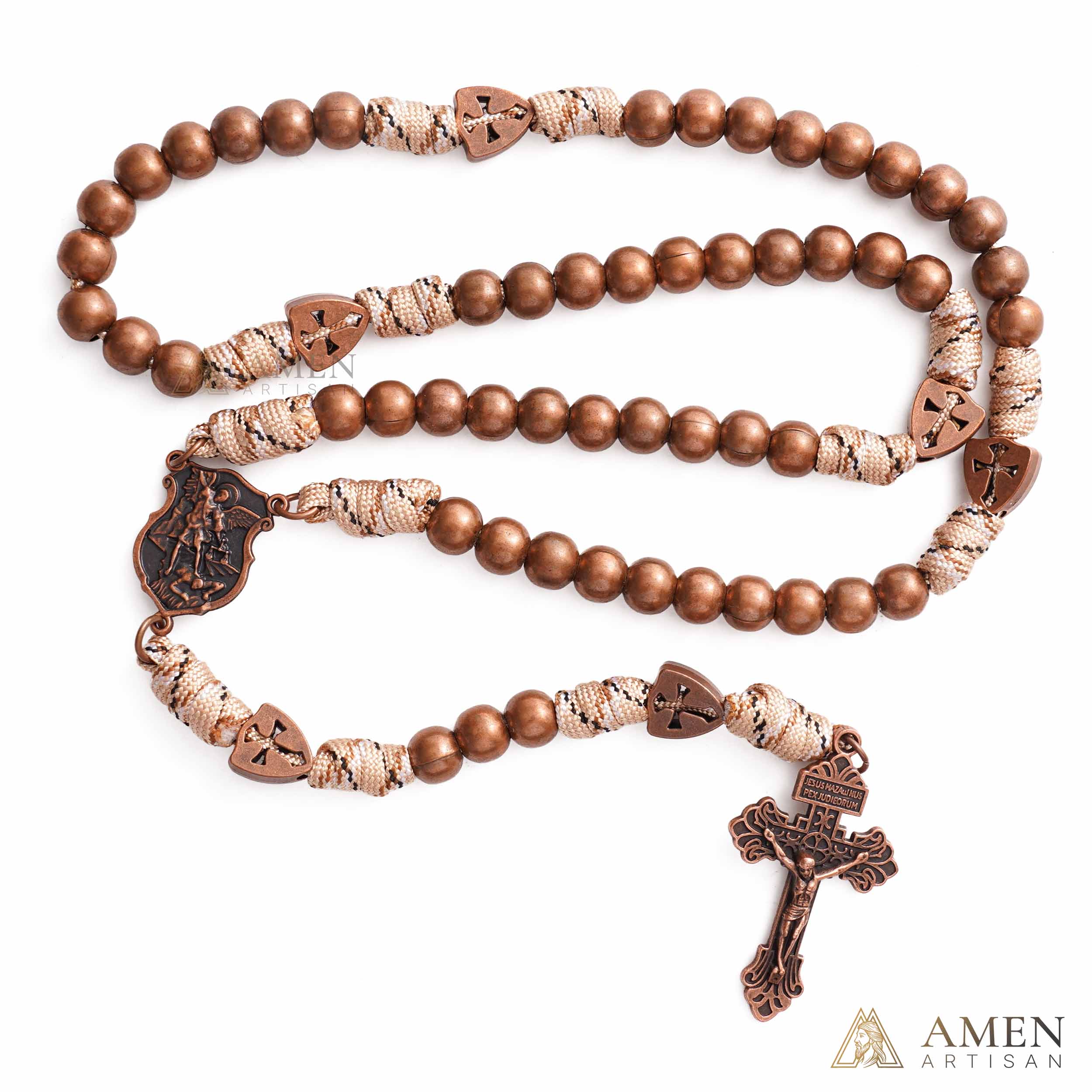 【Deal Today】St. Michael the Archangel Bronze Paracord Wrapped Rosary Bracelet – Faith & Protection Amen Artisan - Image 9