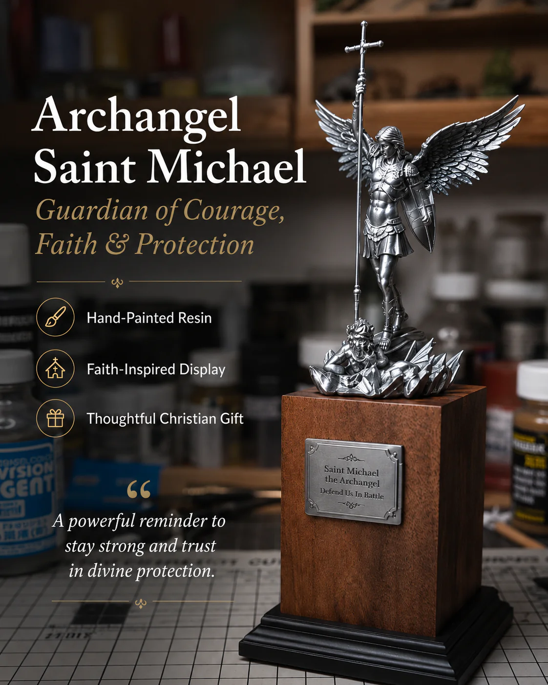 Statue of Archangel Saint Michael the Protector Amen Artisan - Image 7