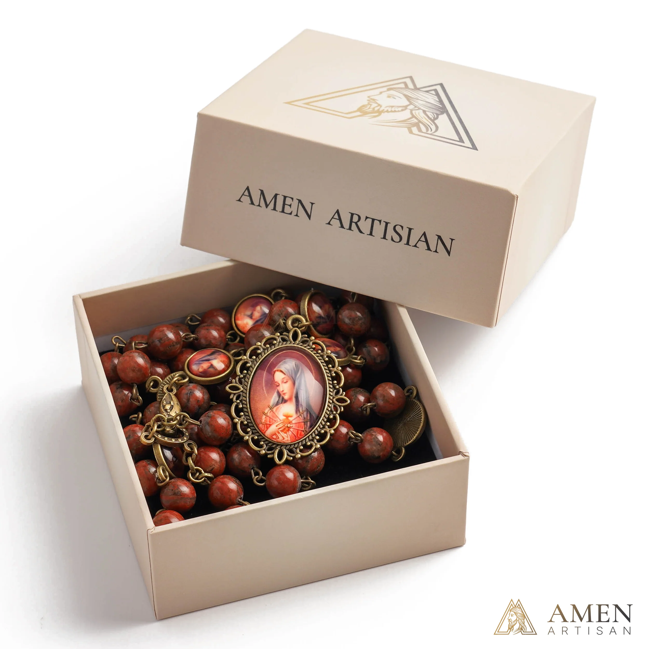 Red Sesame Stone Chaplet of the Seven Sorrows of Mary Amen Artisan - Image 5
