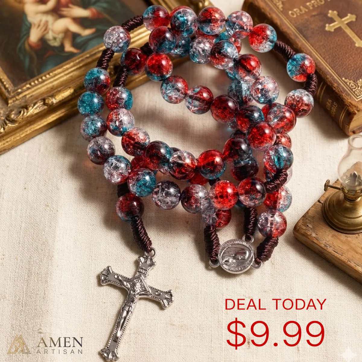 The Andromeda Celestial Rosary – Vintage Crackle Glass Edition