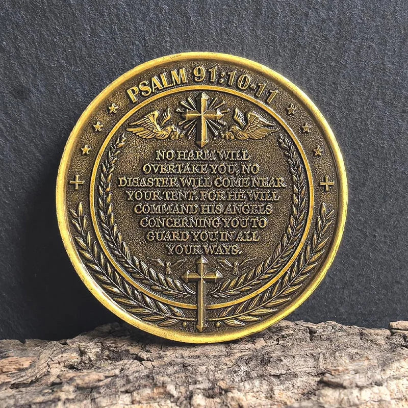 St Michael Challenge Coin – Blue Wings Warrior Angel Guardian Shield Token - Amen Artisan - Image 3