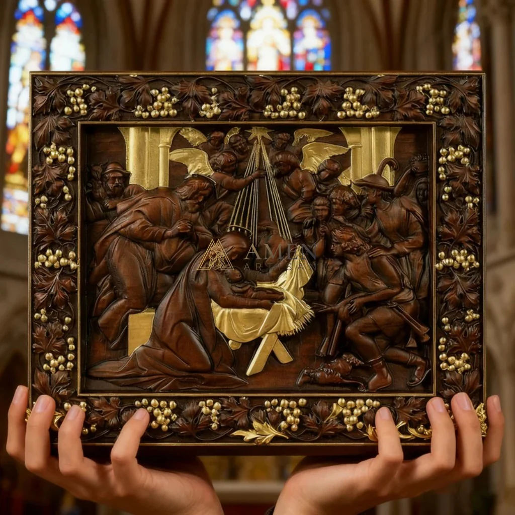 The Nativity Scene Wood Carving - Image 2