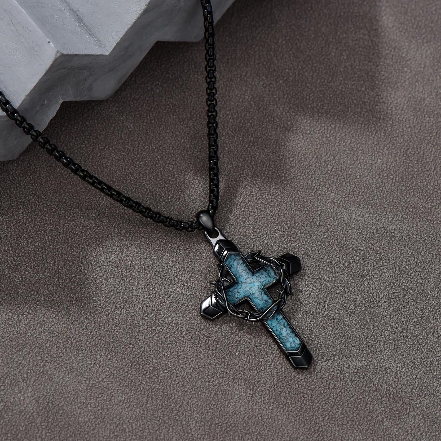 Thorn Blue Turquoise Cross Necklace Amen Artisan - Image 2