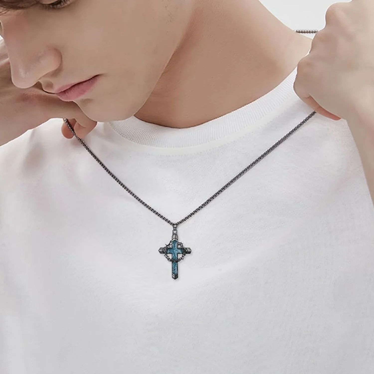 Thorn Blue Turquoise Cross Necklace Amen Artisan - Image 3
