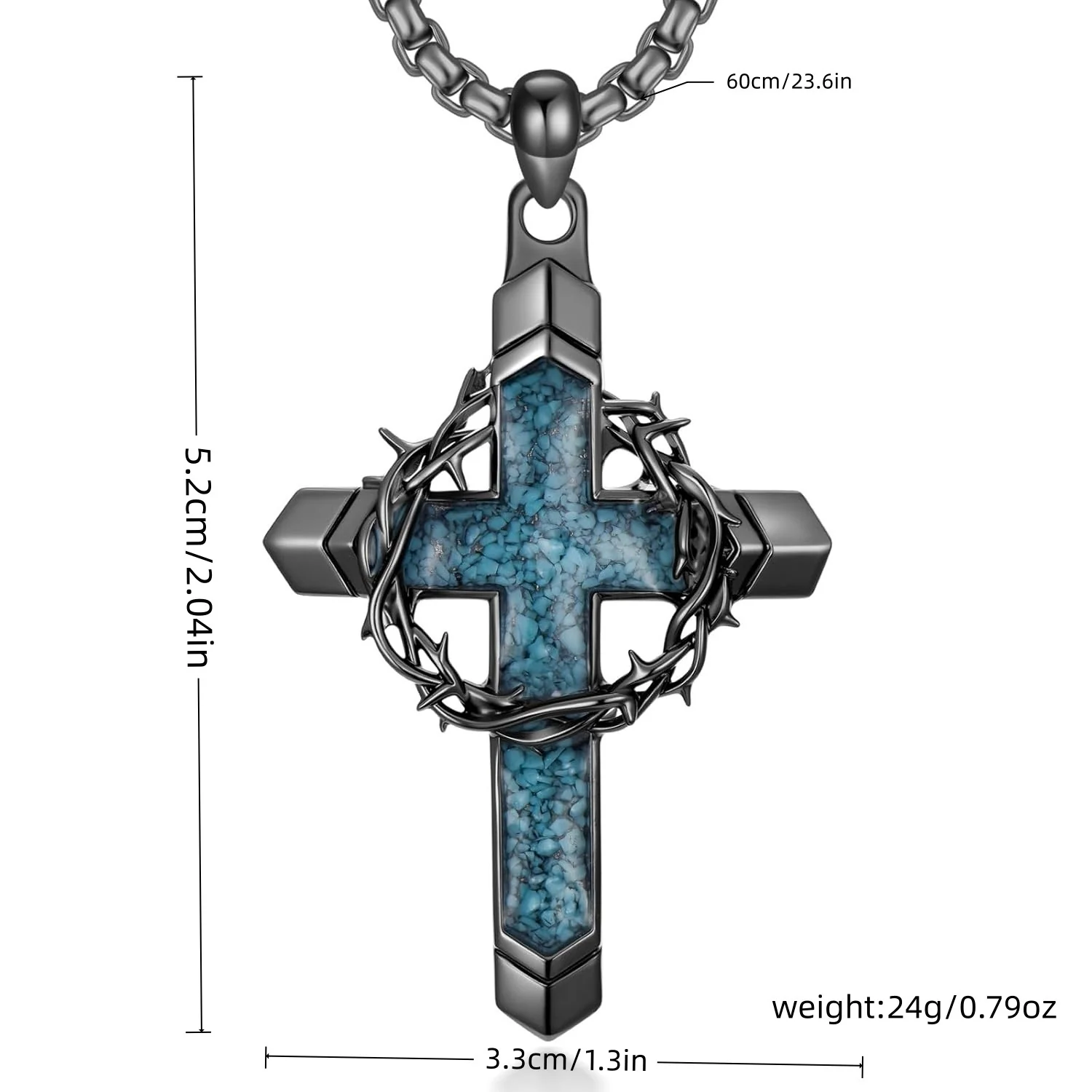 Thorn Blue Turquoise Cross Necklace Amen Artisan - Image 4