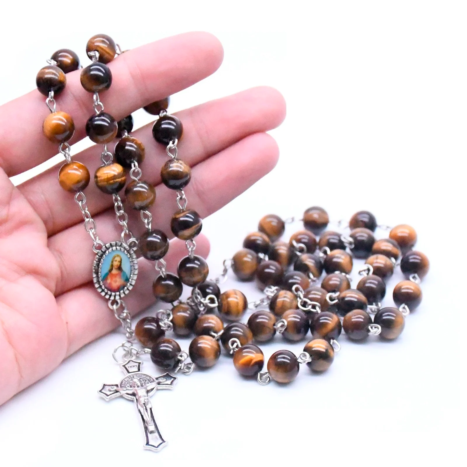 Tiger's Eye Natural Stone Prayer Rosary Amen Artisan - Image 3