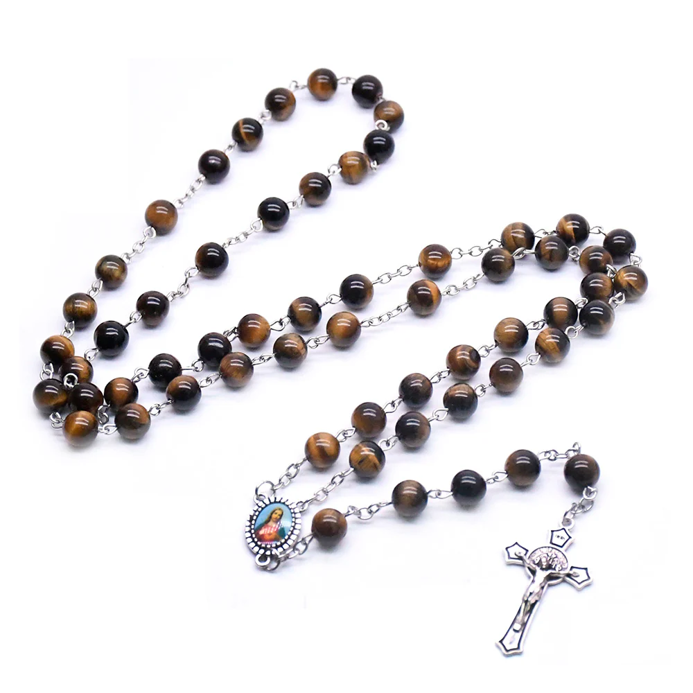 Tiger's Eye Natural Stone Prayer Rosary Amen Artisan - Image 4