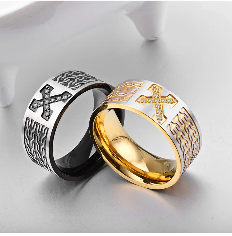Titanium Steel Cross Pattern Ring | Amen Artisan - Image 2