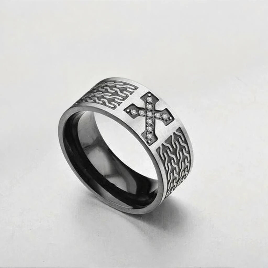 Titanium Steel Cross Pattern Ring | Amen Artisan - Image 3