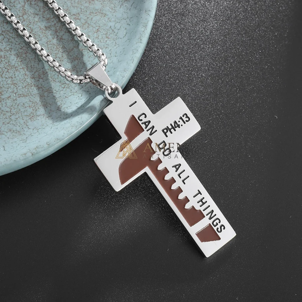 Titanium Steel Football Cross Necklace Amen Artisan - Image 2