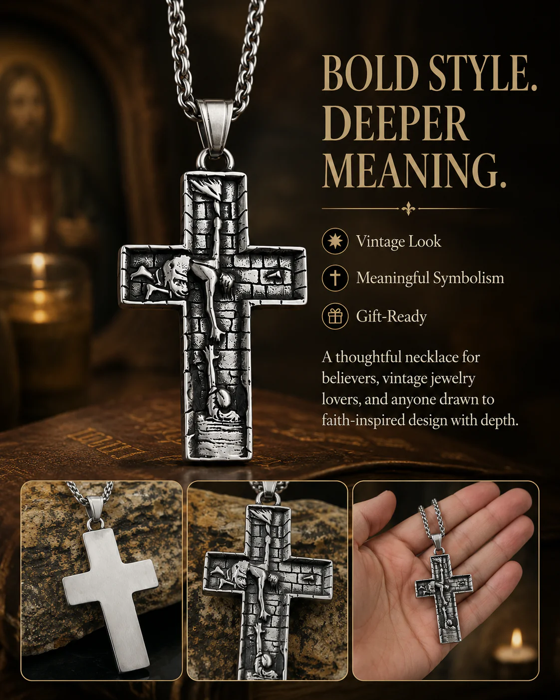 Vintage Cross Pendant Necklace Amen Artisan - Image 10