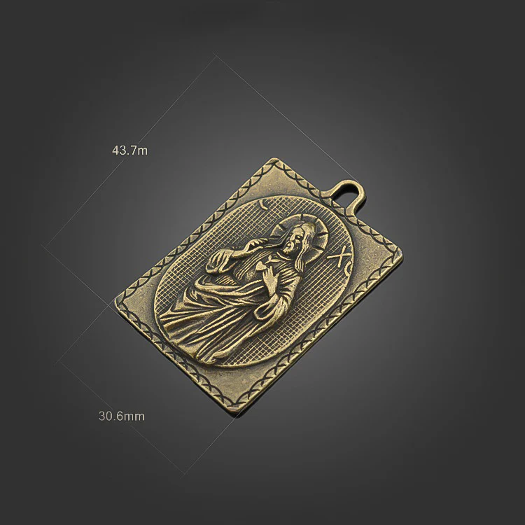 Vintage Sacred Heart Jesus Pendant Necklace – Bronze Finish Amen Artisan - Image 2