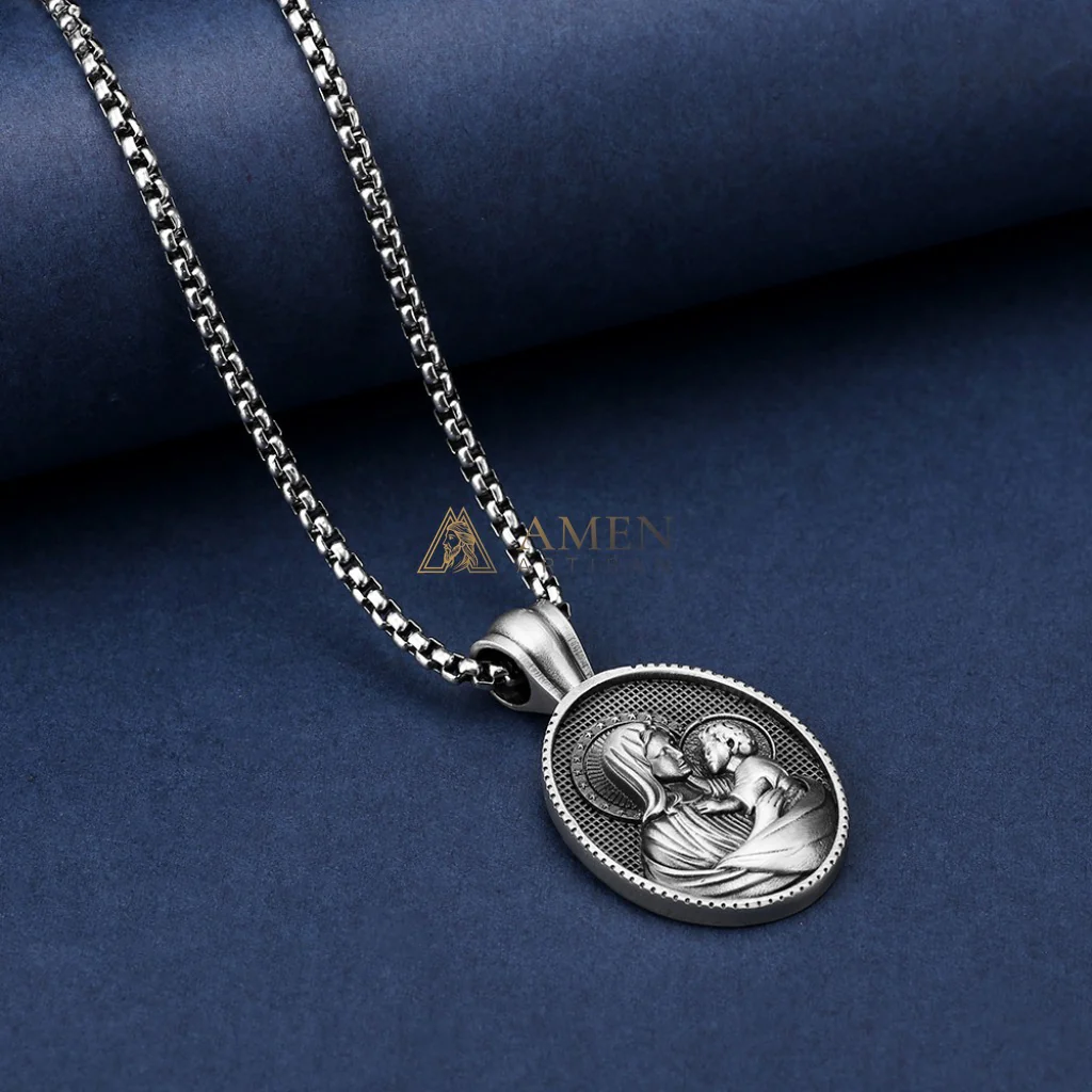 Virgin Mary & Child Oval Pendant Necklace Amen Artisan - Image 3
