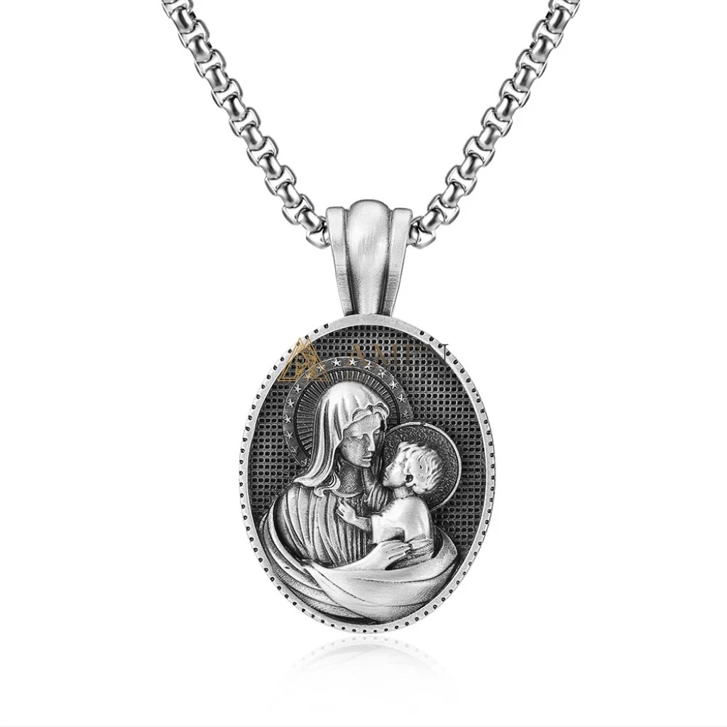 Virgin Mary & Child Oval Pendant Necklace Amen Artisan - Image 4