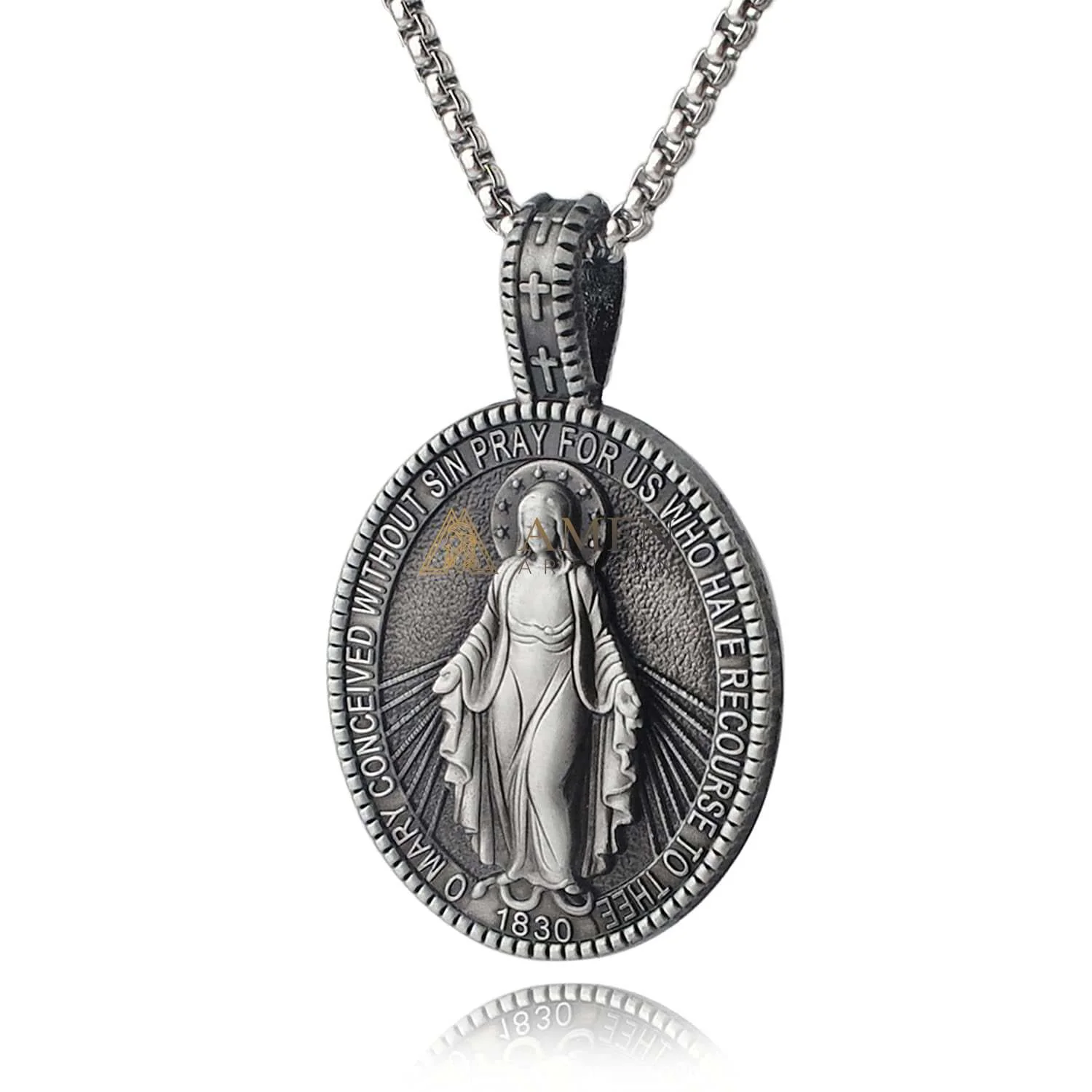 Virgin Mary Titanium Stee Pendent Amen Artisan - Image 5