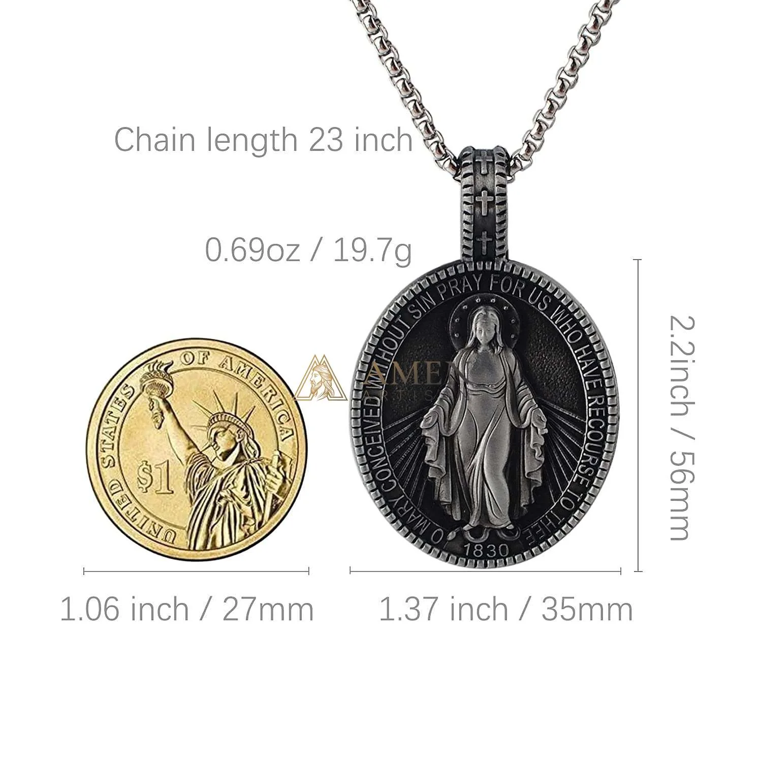 Virgin Mary Titanium Stee Pendent Amen Artisan - Image 9