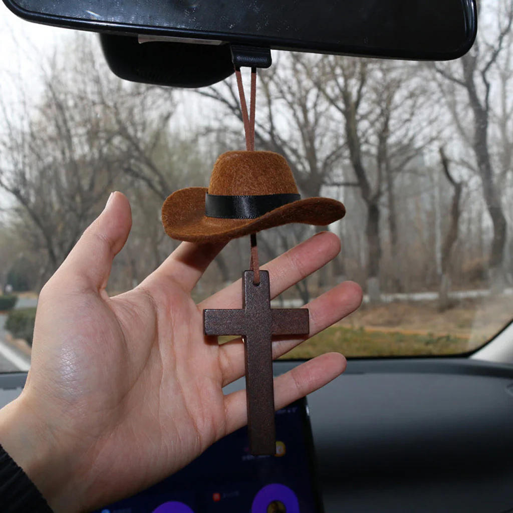 【Deal Today】Western Rearview Mirror Ornament with Cowboy Hat and Cross — Faith | Amen Artisan® - Image 3