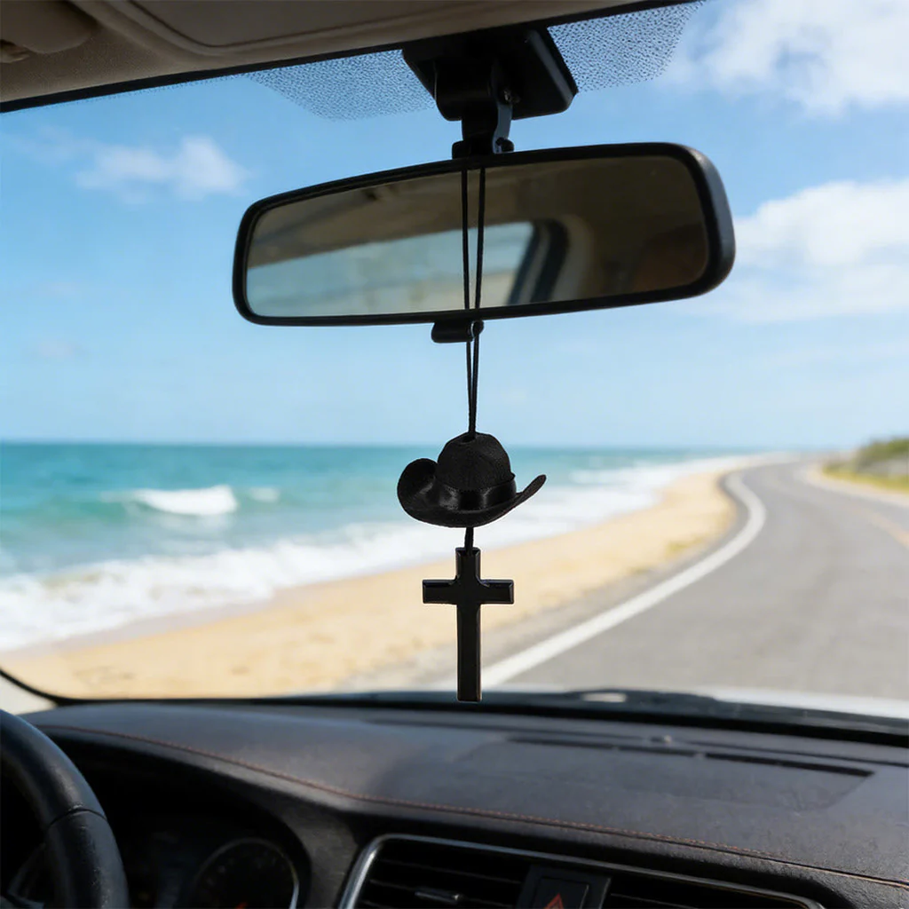 【Deal Today】Western Rearview Mirror Ornament with Cowboy Hat and Cross — Faith | Amen Artisan® - Image 5